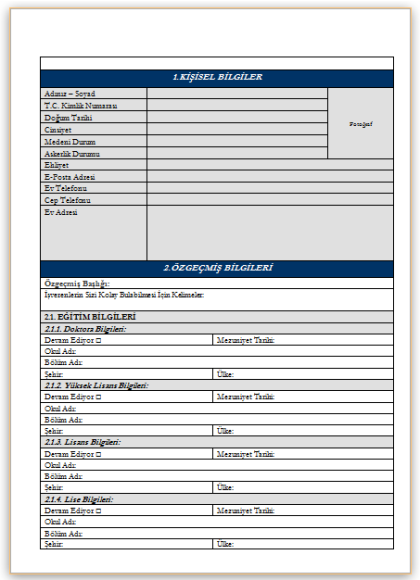 Boş CV Örnekleri - Boş CV Word İndir | CV Hazırlama