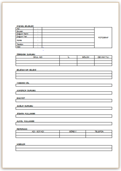 Boş CV Örnekleri - Boş CV Word İndir | CV Hazırlama