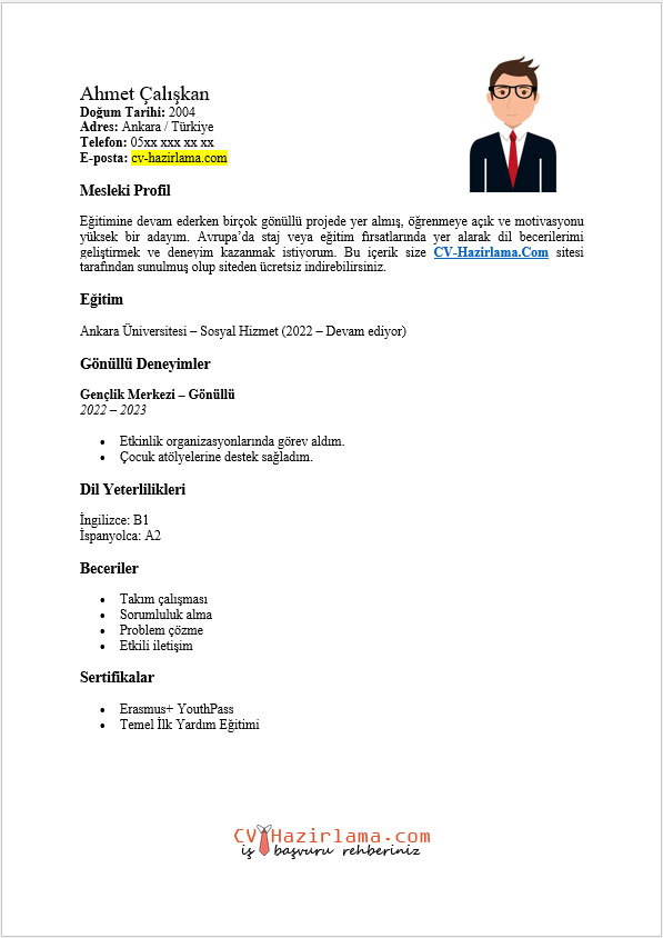 deneyimsiz-europass-cv-ornegi