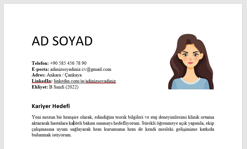CV Hazırlama - CV de kişisel bilgiler bölümü hazırlama
